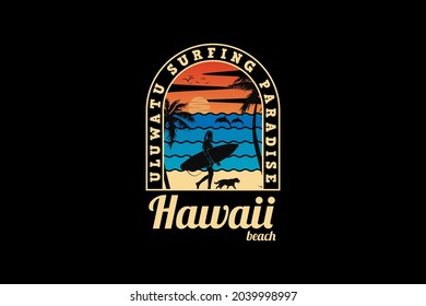 .Hawaii beach, design silhouette retro style.