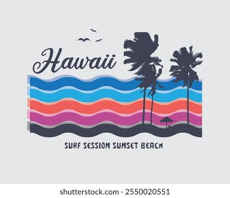 Tipografia de ilustração de praia do Havaí. perfeito para o design de camiseta