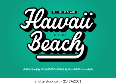 Hawaii Beach. Monoline Script Font With Logo. Vector