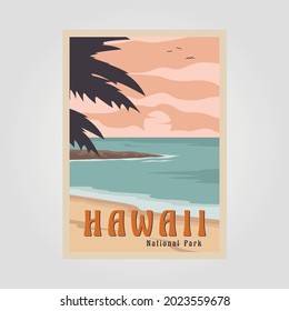 hawaii beach national park vintage poster vector illustration design, tropical ocean poster background illustration design