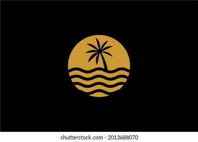 Hawaii Beach And Palm Logo Design Vector. Home Resort Sign Symbol.