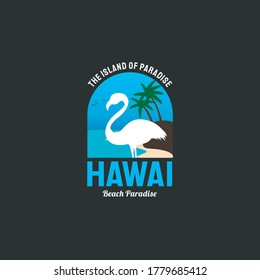 Hawaii beach paradise  and flamingos  illustration  Stock Vector 