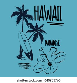 Hawaii beach, paradise typography t-shirt graphic , vector illustration