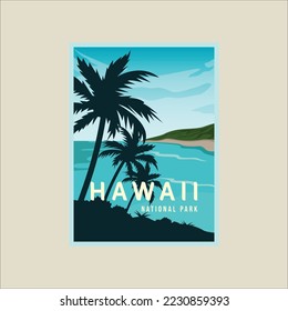 hawaii beach poster vector illustration template graphic design. paradise island sign or banner for travel business or adventure leisure concept