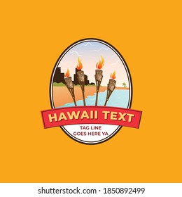Hawaii beach scenery  circle emblem logo design template
