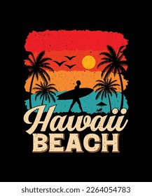 Hawaii Beach, Summer Beach T-shirt Design