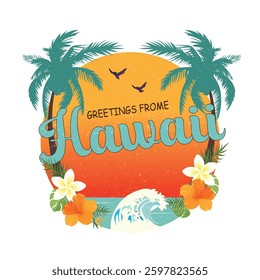  Hawaii beach. Sunshine paradise graphic print design. Enjoy beach life. Summer vibes artwork. Surf club design. Beach wave artwork. Hawaii  beach modern abstract art. Tropical flower.
