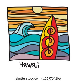 Hawaii beach, surfer poster or t-shirt graphics. Vector illustration