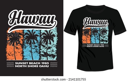 Hawaii Beach Surfing T-shirt Design Plam Tree Vector Illustration