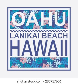 Hawaii beach typography, t-shirt graphics, vectors; girl; 