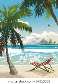 Hawaii beach. Vector illustration of the tropical beach.