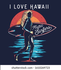 Hawaii beach vector illustration for t-shirt and other uses.