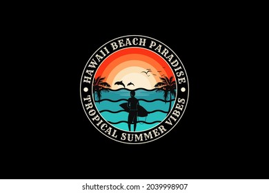 Hawaii beach vibes,design silhouette retro style