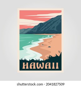 hawaii beach vintage poster art illustration design, adventure ocean poster