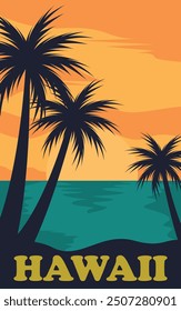hawaii beach vintage poster vector illustration design