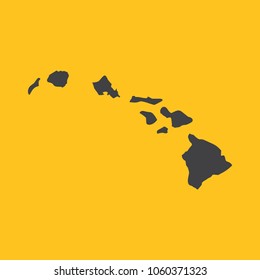 Hawaii black map,border on orange background. Vector illustration.