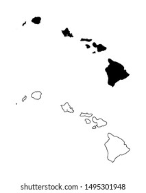 Hawaii blank vector map black silhouette and outline isolated on white background