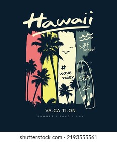 Hawaii Calligraphy Slogan Palm Beach Silhouette Stock Vector (Royalty ...