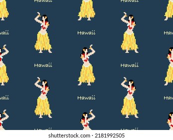 Hawaii cartoon character seamless pattern on brown background. Pixel style