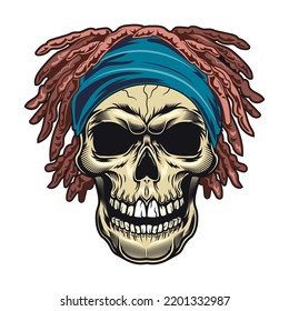 Hawaii club colored element. Sign of surfing skull isolated on black background vector illustration