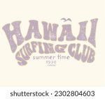 Hawaii college varsity font typography print for tee. Beach vector print design. Beach graphic print design for t shirt sticker, background and other uses.