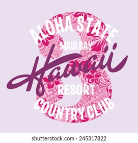 Hawaii country club. Vector print for women wear in custom colors