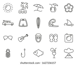 Hawaii Culture & Lifestyle Icons Black & White Thin Line Set Big