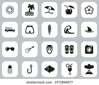 Hawaii Culture And Lifestyle Icons. Black And White Flat Design Set