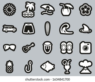 Hawaii Culture & Lifestyle Icons White On Black Sticker Set Big