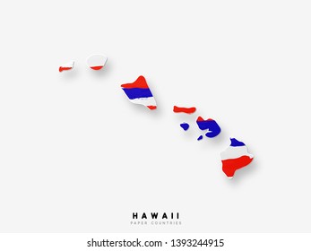 Hawaii detailed map with flag of country. Painted in watercolor paint colors in the national flag.