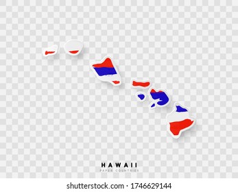 Hawaii detailed map with flag of country. Painted in watercolor paint colors in the national flag.