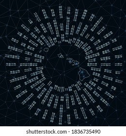 Hawaii digital map. Binary rays radiating around glowing island. Internet connections and data exchange design. Vector illustration.