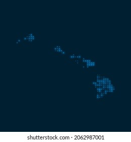 Hawaii dotted glowing map. Shape of the island with blue bright bulbs. Vector illustration.