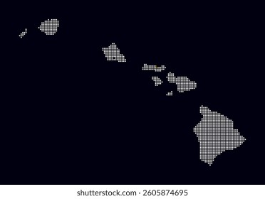 Hawaii dotted map. Digital style map of the state on dark background. Hawaii shape with square dots. Colored dots style. Small size squares. Classy vector illustration.