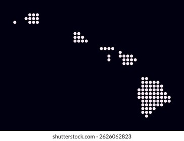 Hawaii dotted map. Digital style map of the state on dark background. Hawaii shape with circle dots. Colored dots style. Large size circles. Modern vector illustration.