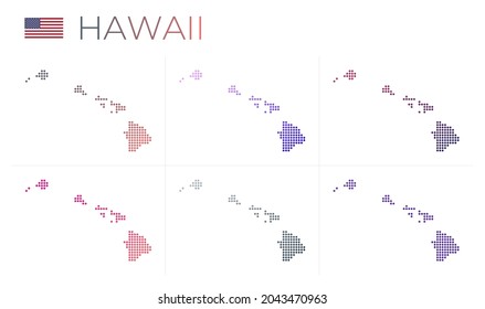 Hawaii dotted map set. Map of Hawaii in dotted style. Borders of the islands filled with beautiful smooth gradient circles. Stylish vector illustration.