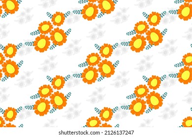 Hawaii ethnic Floral seamless pattern design for fabric textile paper decoration. Flower hand drawing nature botanical wallpaper. Trending colorful ornament prints vector illustrations background