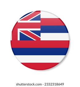 Hawaii flag circle button icon, US state round badge with shadow. 3D realistic vector illustration isolated on white.