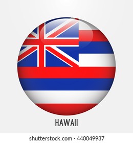 Hawaii flag in circle shape. Transparent,glossy,glass button