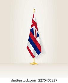 Bandera hawaiana en un puesto de bandera. Ilustración vectorial.