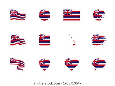 Hawaii - flat collection of US states flags. Flags of twelve flat icons of various shapes. Set of vector illustrations