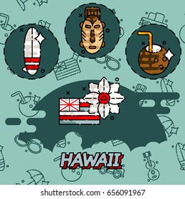 Hawaii flat concept icons. Aloha Set concept background. Vector illustration, EPS 10