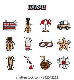 Hawaii flat icons set