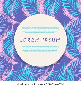 Hawaii floral pattern with round banner or poster colored template. Vector illustration