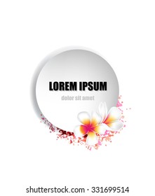 Hawaii flower Frangipani vector background. Business vector background. Design of white Plumeria with colorful blob on white background