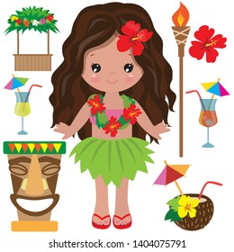 Hawaii girl vector cartoon illustration