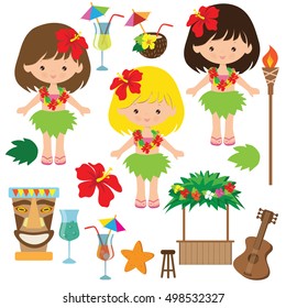 Hawaii Girl Vector Cartoon Illustration