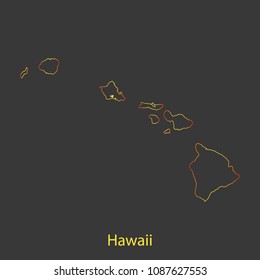 Hawaii gradient outline, stroke of map with administrative division. Modern line style vector illustration