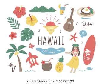 Hawaii hand drawn icons collection