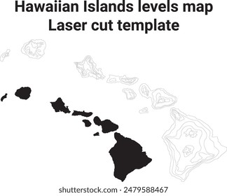 Hawaii Hawaiian Islands map geography cartography topology levels Laser cut template Home decor DIY crafts